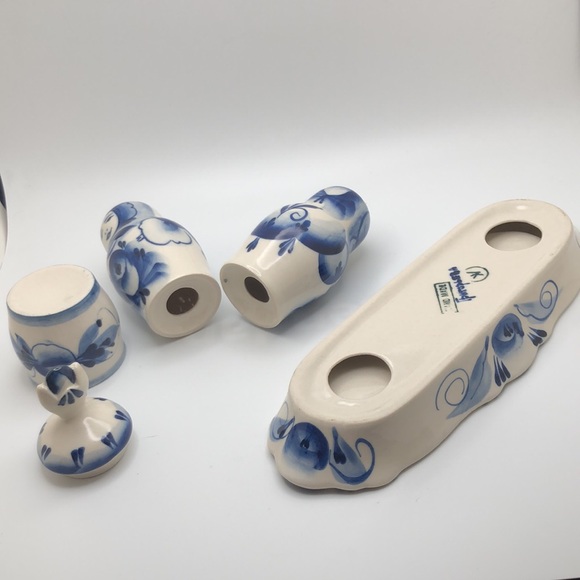 Matryoshka Salt Pepper Condiment Dish Tray Russian Traditional Blue White. VTG - Picture 7 of 9